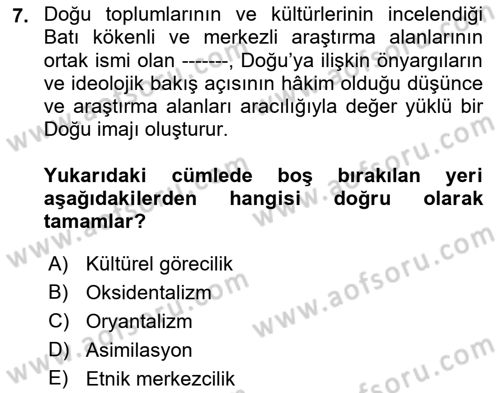 Kültür Sosyolojisi Dersi 2019 - 2020 Yılı (Final) Dönem Sonu Sınav Soruları 7. Soru
