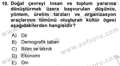 Kültür Sosyolojisi Dersi 2020 - 2021 Yılı Yaz Okulu Sınav Soruları 10. Soru