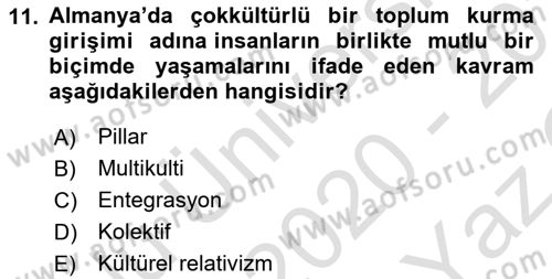 Kültür Sosyolojisi Dersi 2020 - 2021 Yılı Yaz Okulu Sınav Soruları 11. Soru