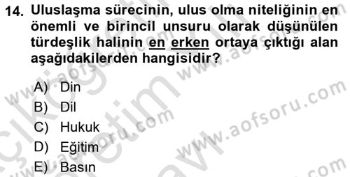 Kültür Sosyolojisi Dersi 2020 - 2021 Yılı Yaz Okulu Sınav Soruları 14. Soru