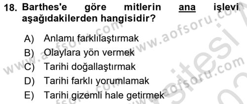 Kültür Sosyolojisi Dersi 2020 - 2021 Yılı Yaz Okulu Sınav Soruları 18. Soru