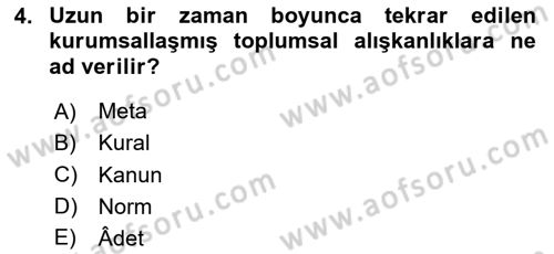 Kültür Sosyolojisi Dersi 2020 - 2021 Yılı Yaz Okulu Sınav Soruları 4. Soru