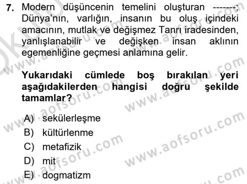 Kültür Sosyolojisi Dersi 2020 - 2021 Yılı Yaz Okulu Sınav Soruları 7. Soru