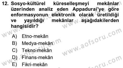 Kültür Sosyolojisi Dersi 2021 - 2022 Yılı (Vize) Ara Sınav Soruları 12. Soru