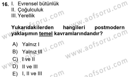 Kültür Sosyolojisi Dersi 2021 - 2022 Yılı (Vize) Ara Sınav Soruları 16. Soru