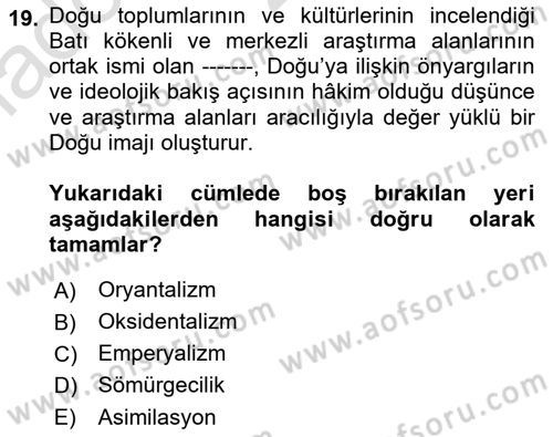Kültür Sosyolojisi Dersi 2021 - 2022 Yılı (Vize) Ara Sınav Soruları 19. Soru