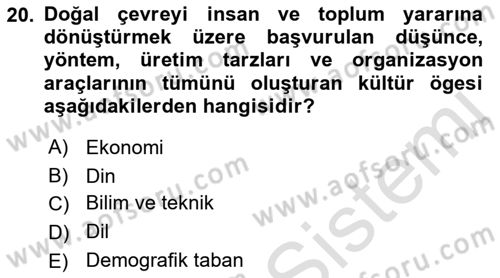 Kültür Sosyolojisi Dersi 2021 - 2022 Yılı (Vize) Ara Sınav Soruları 20. Soru