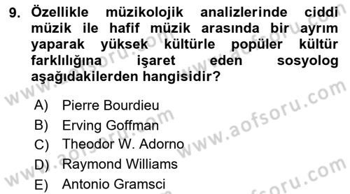 Kültür Sosyolojisi Dersi 2021 - 2022 Yılı (Vize) Ara Sınav Soruları 9. Soru