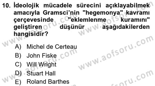 Kültür Sosyolojisi Dersi 2021 - 2022 Yılı (Final) Dönem Sonu Sınav Soruları 10. Soru