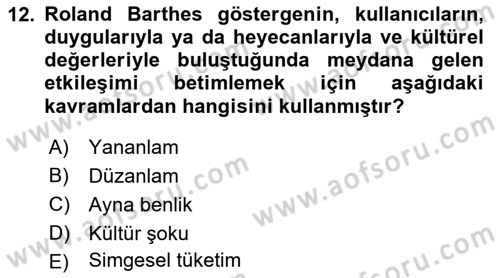 Kültür Sosyolojisi Dersi 2021 - 2022 Yılı (Final) Dönem Sonu Sınav Soruları 12. Soru