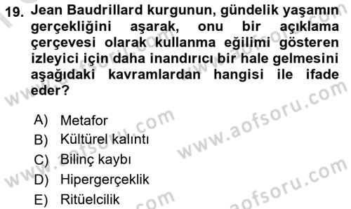 Kültür Sosyolojisi Dersi 2021 - 2022 Yılı (Final) Dönem Sonu Sınav Soruları 19. Soru