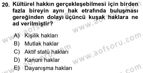 Kültür Sosyolojisi Dersi 2021 - 2022 Yılı (Final) Dönem Sonu Sınav Soruları 20. Soru