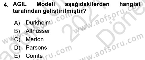 Kültür Sosyolojisi Dersi 2021 - 2022 Yılı (Final) Dönem Sonu Sınav Soruları 4. Soru