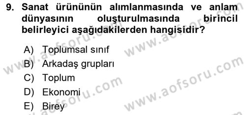 Kültür Sosyolojisi Dersi 2021 - 2022 Yılı (Final) Dönem Sonu Sınav Soruları 9. Soru