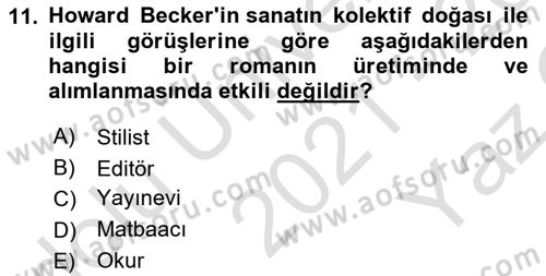 Kültür Sosyolojisi Dersi 2021 - 2022 Yılı Yaz Okulu Sınav Soruları 11. Soru