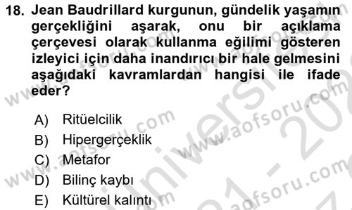 Kültür Sosyolojisi Dersi 2021 - 2022 Yılı Yaz Okulu Sınav Soruları 18. Soru