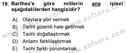 Kültür Sosyolojisi Dersi 2021 - 2022 Yılı Yaz Okulu Sınav Soruları 19. Soru