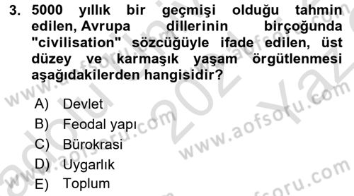 Kültür Sosyolojisi Dersi 2021 - 2022 Yılı Yaz Okulu Sınav Soruları 3. Soru