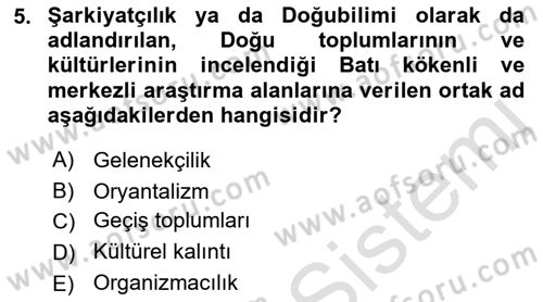 Kültür Sosyolojisi Dersi 2021 - 2022 Yılı Yaz Okulu Sınav Soruları 5. Soru