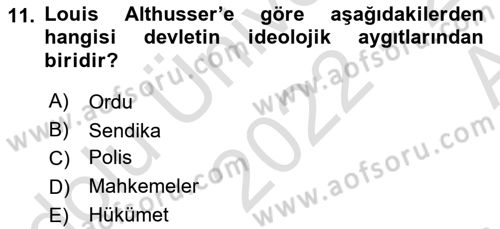 Kültür Sosyolojisi Dersi 2022 - 2023 Yılı (Vize) Ara Sınav Soruları 11. Soru