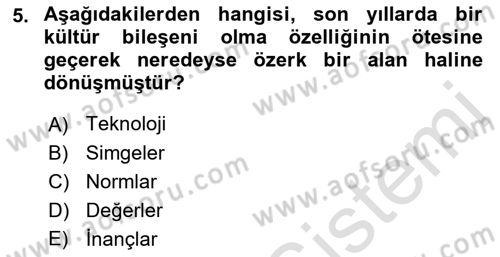 Kültür Sosyolojisi Dersi 2022 - 2023 Yılı (Vize) Ara Sınav Soruları 5. Soru