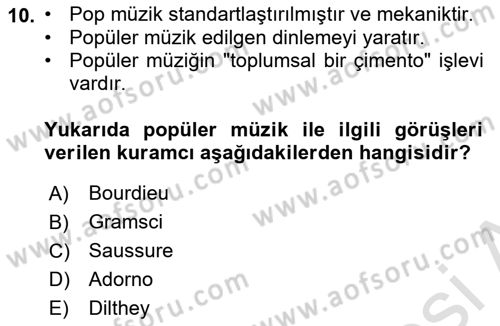 Kültür Sosyolojisi Dersi 2022 - 2023 Yılı (Final) Dönem Sonu Sınav Soruları 10. Soru