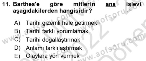 Kültür Sosyolojisi Dersi 2022 - 2023 Yılı (Final) Dönem Sonu Sınav Soruları 11. Soru