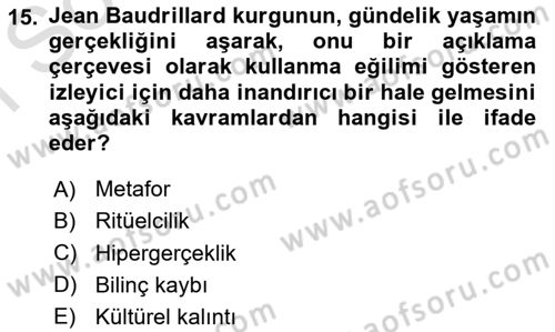 Kültür Sosyolojisi Dersi 2022 - 2023 Yılı (Final) Dönem Sonu Sınav Soruları 15. Soru