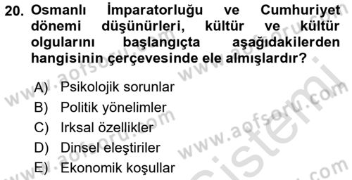 Kültür Sosyolojisi Dersi 2022 - 2023 Yılı (Final) Dönem Sonu Sınav Soruları 20. Soru