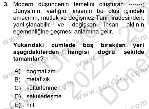 Kültür Sosyolojisi Dersi 2022 - 2023 Yılı (Final) Dönem Sonu Sınav Soruları 3. Soru