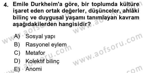 Kültür Sosyolojisi Dersi 2022 - 2023 Yılı (Final) Dönem Sonu Sınav Soruları 4. Soru