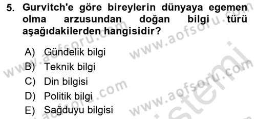 Kültür Sosyolojisi Dersi 2022 - 2023 Yılı (Final) Dönem Sonu Sınav Soruları 5. Soru