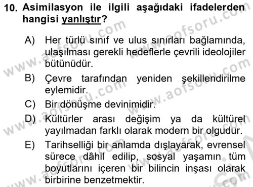 Kültür Sosyolojisi Dersi 2022 - 2023 Yılı Yaz Okulu Sınav Soruları 10. Soru