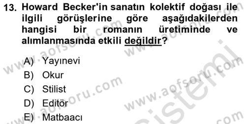 Kültür Sosyolojisi Dersi 2022 - 2023 Yılı Yaz Okulu Sınav Soruları 13. Soru