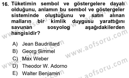 Kültür Sosyolojisi Dersi 2022 - 2023 Yılı Yaz Okulu Sınav Soruları 16. Soru