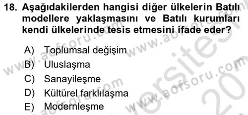 Kültür Sosyolojisi Dersi 2022 - 2023 Yılı Yaz Okulu Sınav Soruları 18. Soru