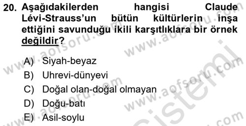 Kültür Sosyolojisi Dersi 2022 - 2023 Yılı Yaz Okulu Sınav Soruları 20. Soru