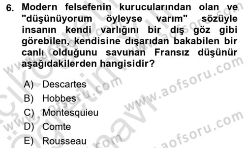 Kültür Sosyolojisi Dersi 2022 - 2023 Yılı Yaz Okulu Sınav Soruları 6. Soru