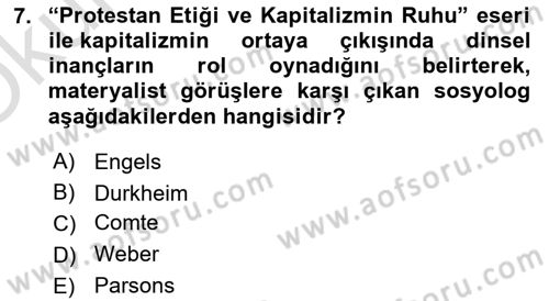 Kültür Sosyolojisi Dersi 2022 - 2023 Yılı Yaz Okulu Sınav Soruları 7. Soru