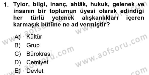 Kültür Sosyolojisi Dersi 2023 - 2024 Yılı (Vize) Ara Sınav Soruları 1. Soru