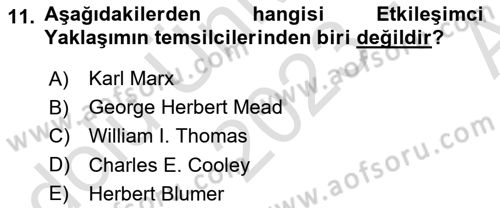 Kültür Sosyolojisi Dersi 2023 - 2024 Yılı (Vize) Ara Sınav Soruları 11. Soru