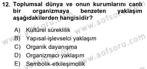 Kültür Sosyolojisi Dersi 2023 - 2024 Yılı (Vize) Ara Sınav Soruları 12. Soru