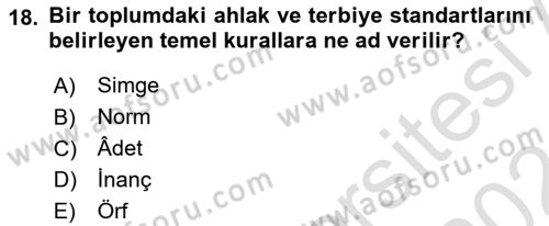 Kültür Sosyolojisi Dersi 2023 - 2024 Yılı (Vize) Ara Sınav Soruları 18. Soru