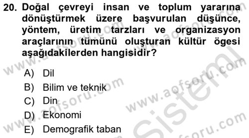 Kültür Sosyolojisi Dersi 2023 - 2024 Yılı (Vize) Ara Sınav Soruları 20. Soru
