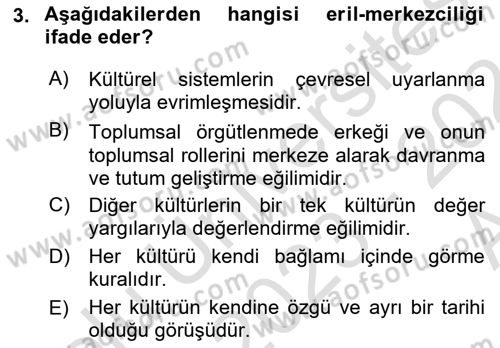 Kültür Sosyolojisi Dersi 2023 - 2024 Yılı (Vize) Ara Sınav Soruları 3. Soru