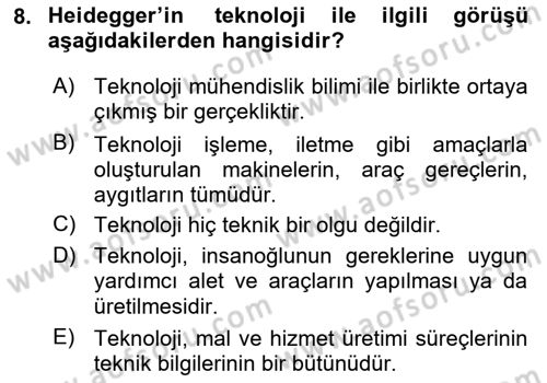 Kültür Sosyolojisi Dersi 2023 - 2024 Yılı (Vize) Ara Sınav Soruları 8. Soru