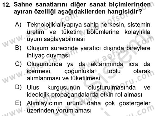 Kültür Sosyolojisi Dersi 2023 - 2024 Yılı (Final) Dönem Sonu Sınav Soruları 12. Soru