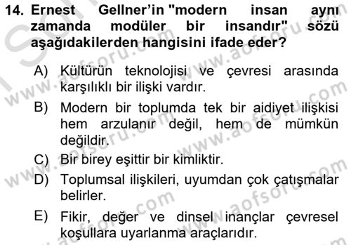 Kültür Sosyolojisi Dersi 2023 - 2024 Yılı (Final) Dönem Sonu Sınav Soruları 14. Soru