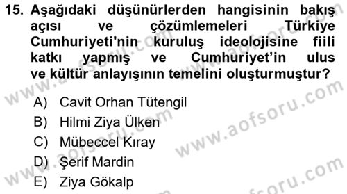 Kültür Sosyolojisi Dersi 2023 - 2024 Yılı (Final) Dönem Sonu Sınav Soruları 15. Soru