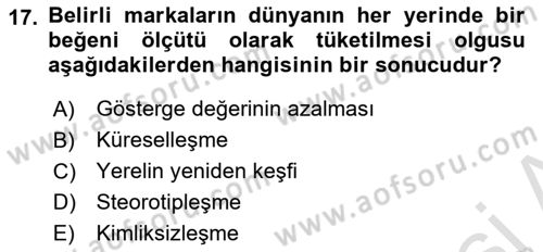 Kültür Sosyolojisi Dersi 2023 - 2024 Yılı (Final) Dönem Sonu Sınav Soruları 17. Soru